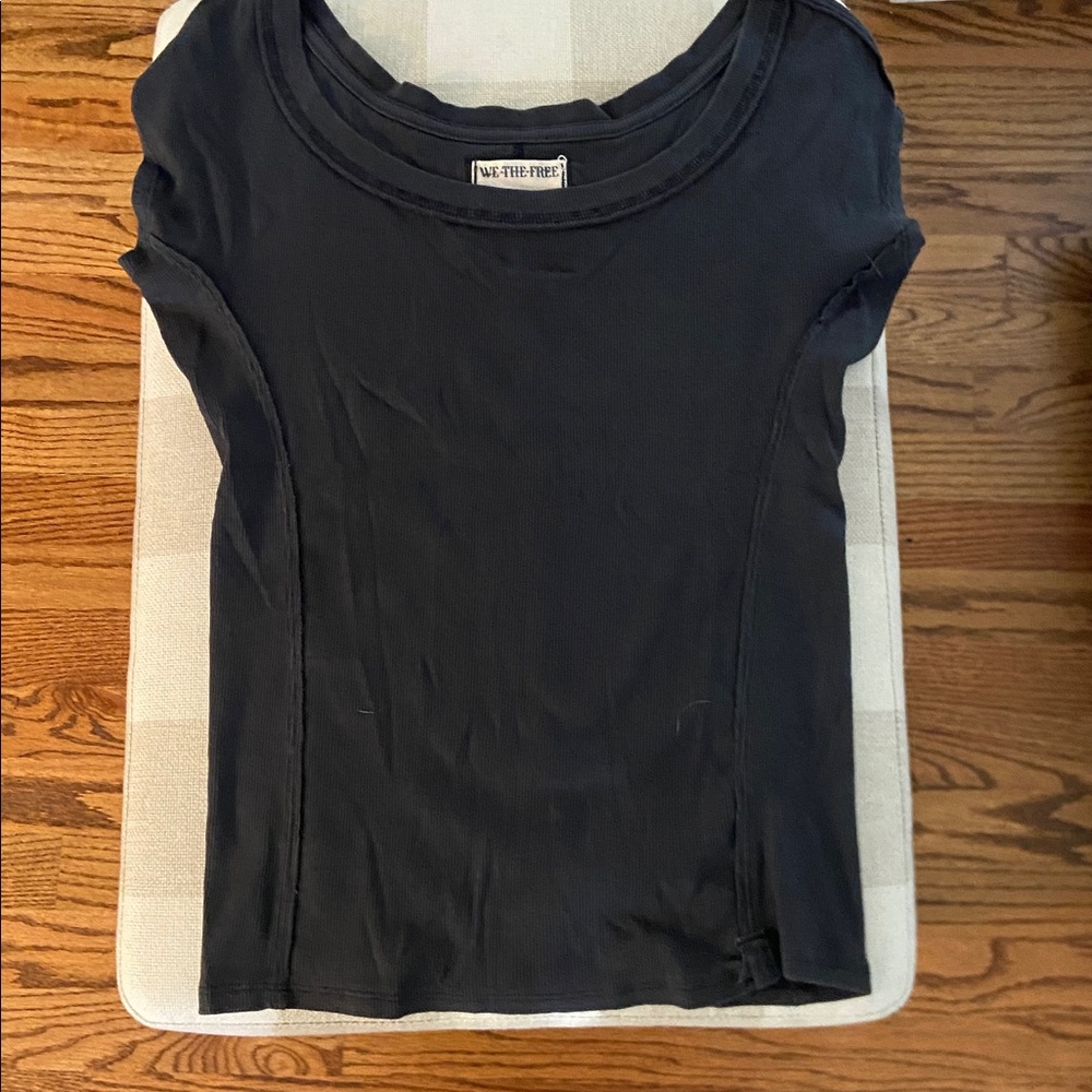 Free People Black Short Sleeve Top